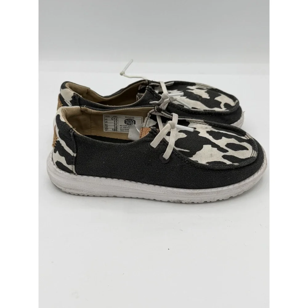 Hey Dude Kids Wendy Animal Cow Print Black/White Size C12